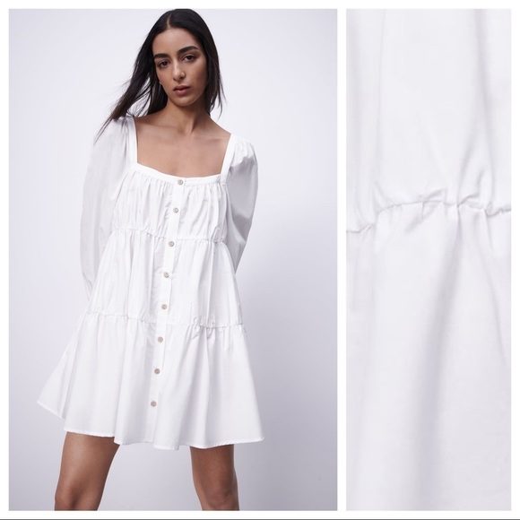 🌹NWT. Zara White Poplin Mini Dress. Size L. - Picture 2 of 12